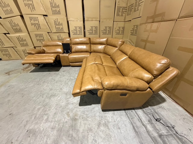 Modena Modular Lounge with 3x Electric recliners Tan leather match