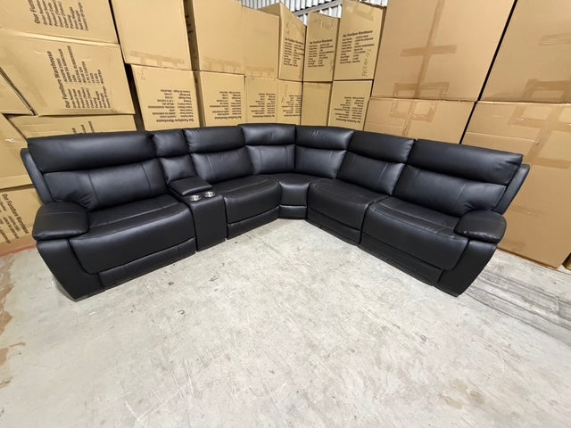 Nikki 6 PCE modular lounge with 2x inbuilt electric recliners in Black