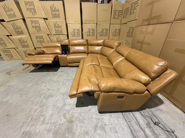 Modena Modular Lounge with 3x Electric recliners Tan leather match