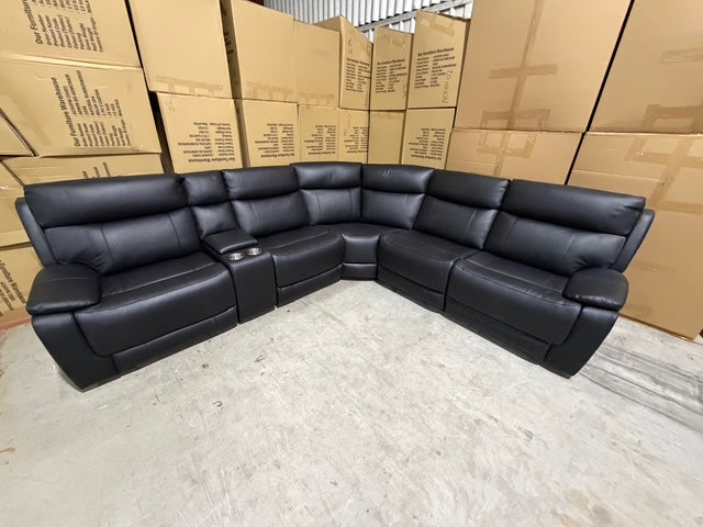Nikki 6 PCE modular lounge with 2x inbuilt electric recliners in Black