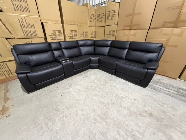Nikki 6 PCE modular lounge with 2x inbuilt electric recliners in Black