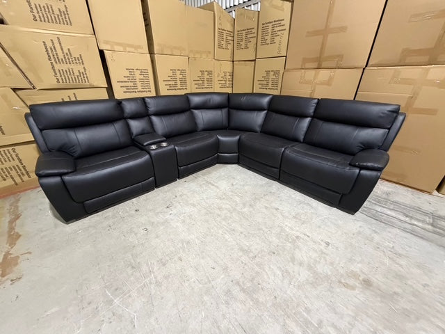 Nikki 6 PCE modular lounge with 2x inbuilt electric recliners in Black