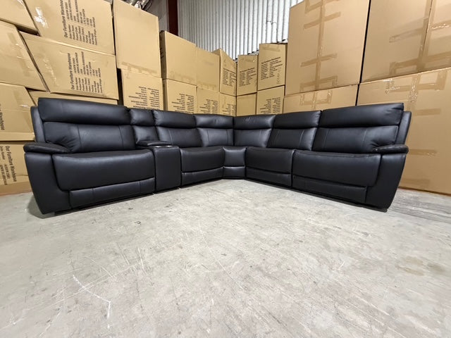 Nikki 6 PCE modular lounge with 2x inbuilt electric recliners in Black