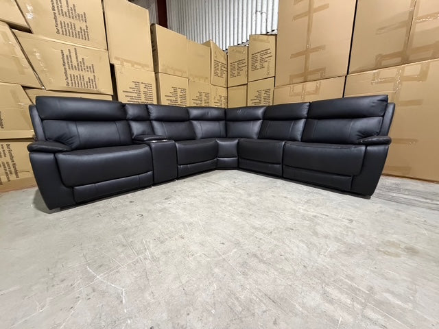 Nikki 6 PCE modular lounge with 2x inbuilt electric recliners in Black