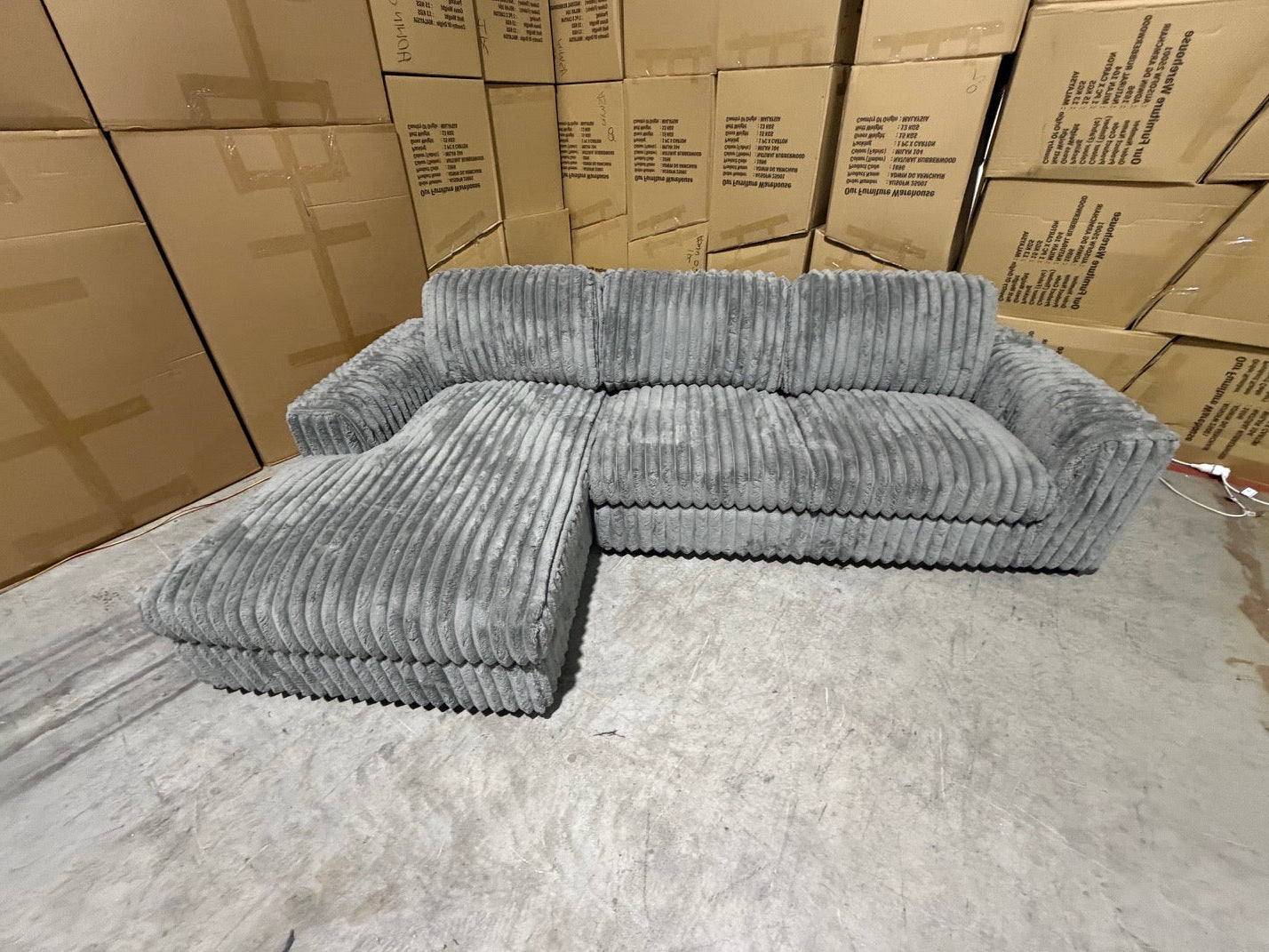 Willow LHF chaise Lounge in grey super cord