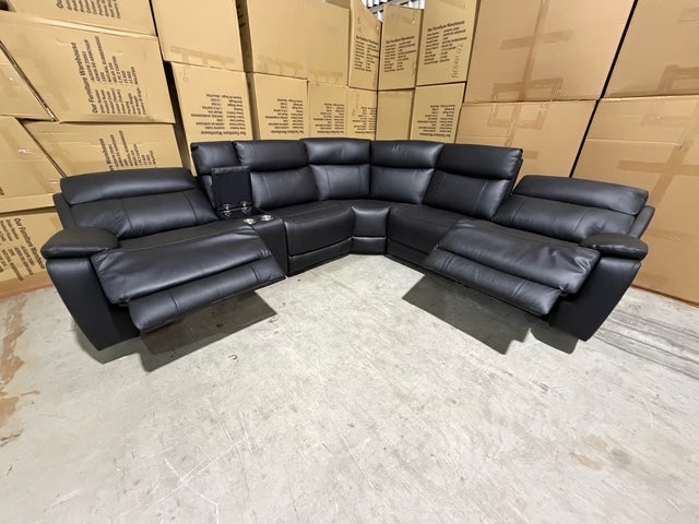 Nikki 6 PCE modular lounge with 2x inbuilt electric recliners in Black