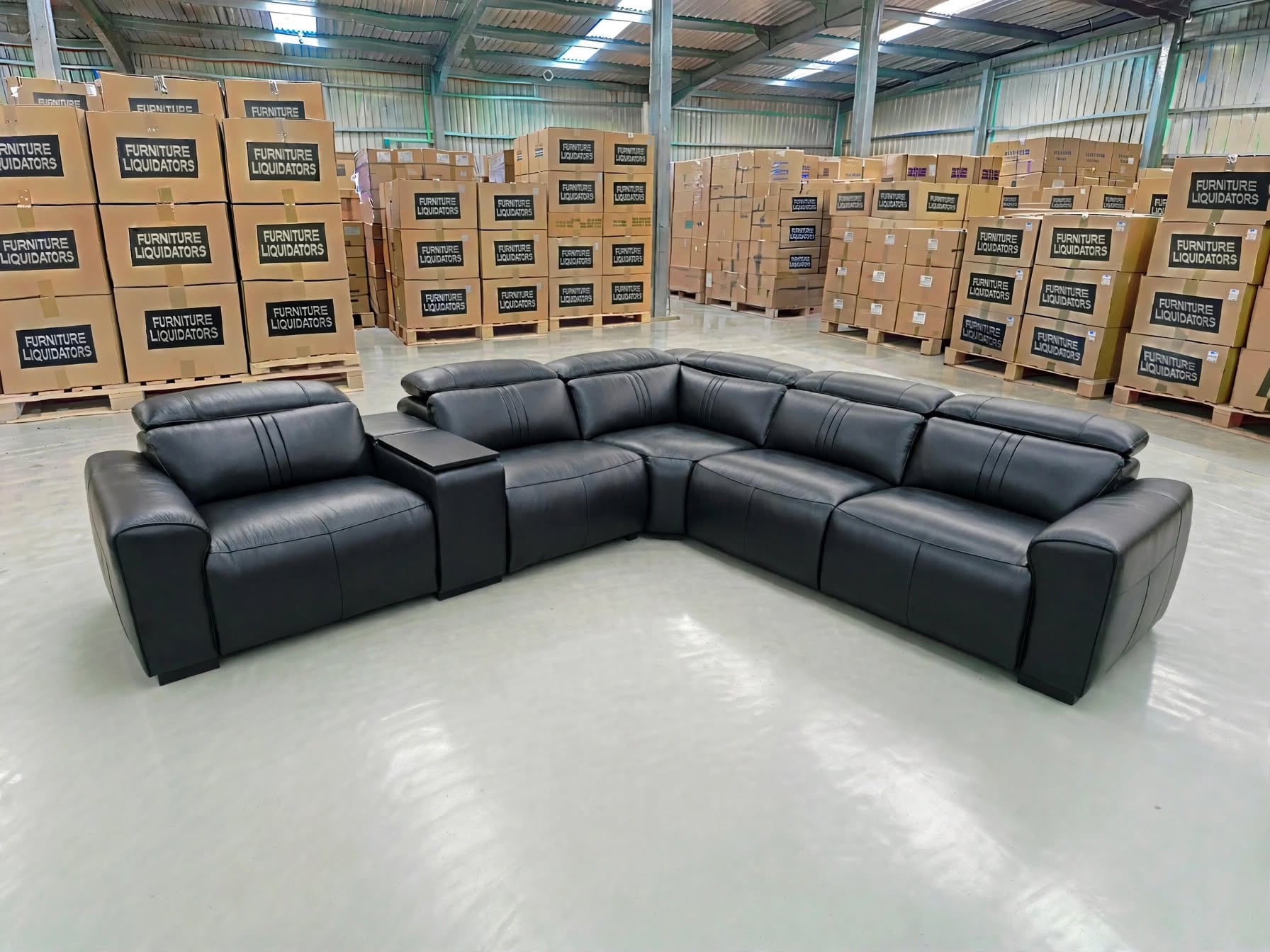 Arlo 6 Piece Modular Lounge dual motor recliners in black