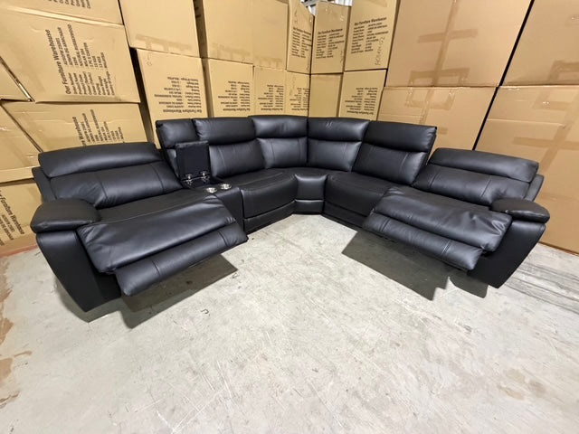 Nikki 6 PCE modular lounge with 2x inbuilt electric recliners in Black