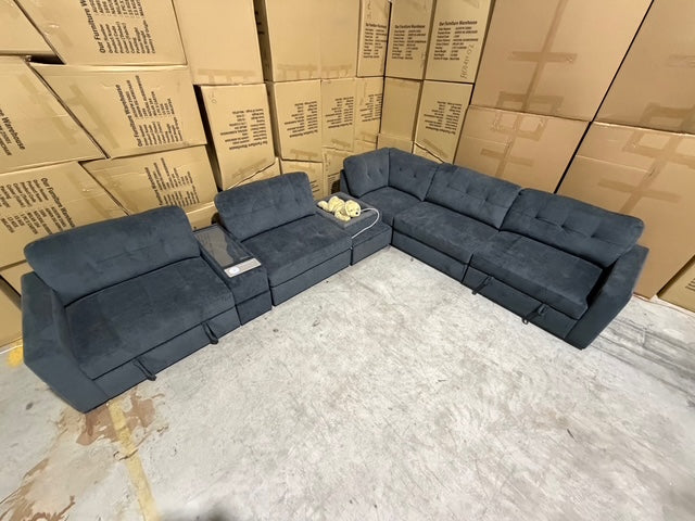 Woofer 6pce Modular lounge with dog/cat seat in Grey