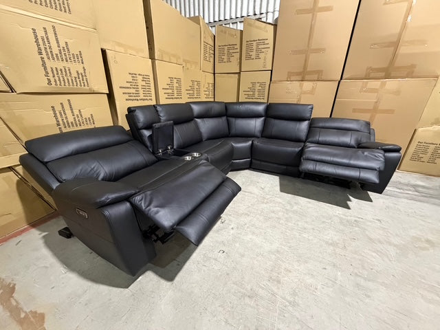 Nikki 6 PCE modular lounge with 2x inbuilt electric recliners in Black