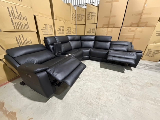 Nikki 6 PCE modular lounge with 2x inbuilt electric recliners in Black