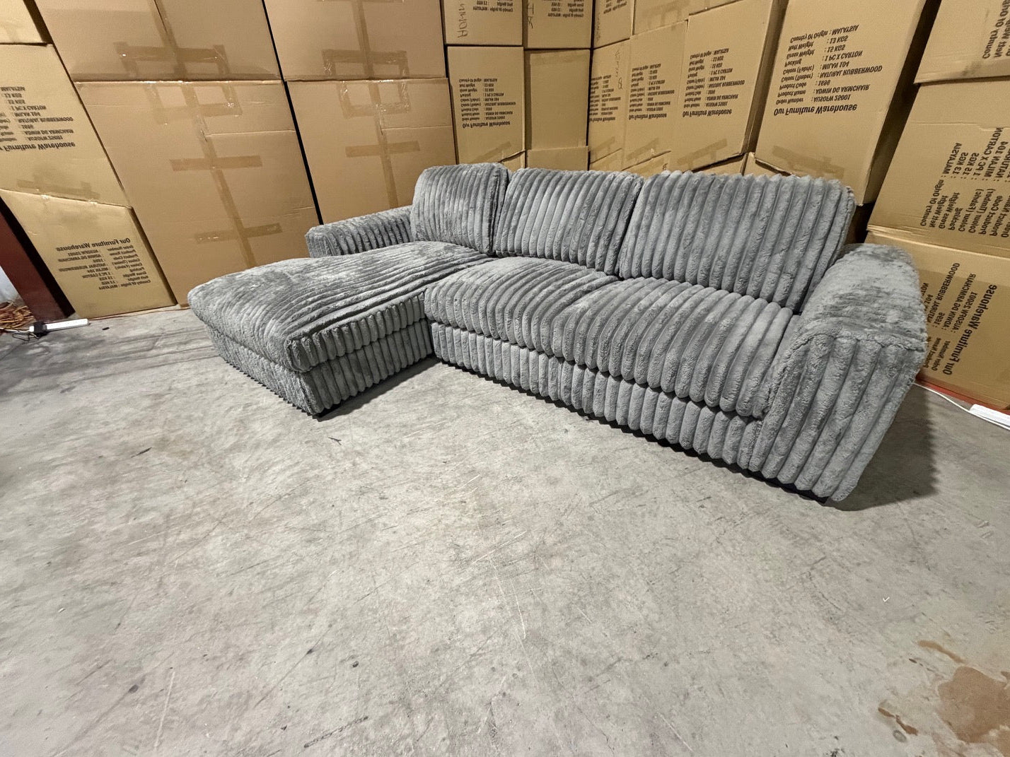 Willow LHF chaise Lounge in grey super cord