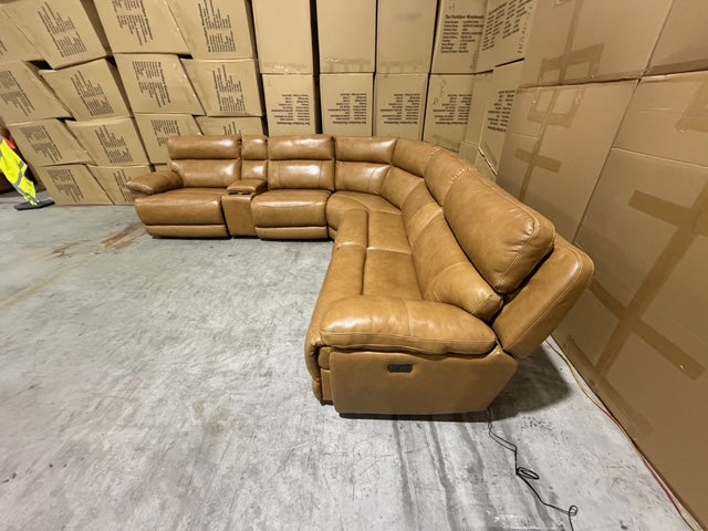 Modena Modular Lounge with 3x Electric recliners Tan leather match