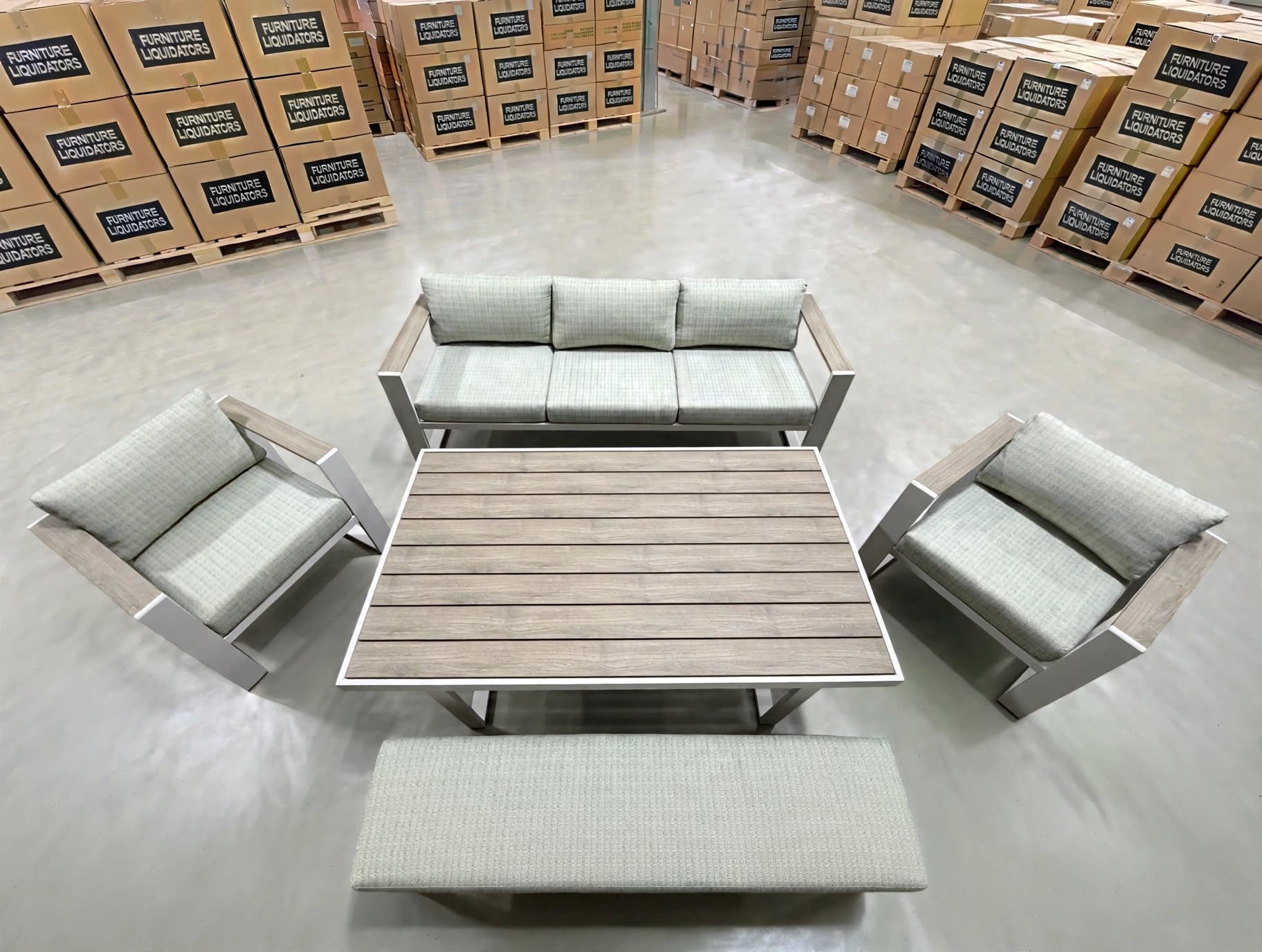 Belden 5PCE Low Dining Setting Table, Bench, Sofa, 2x Single