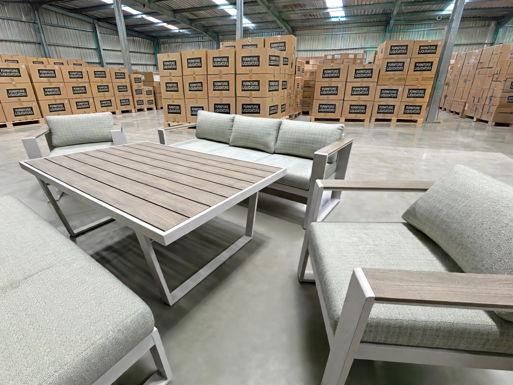 Belden 5PCE Low Dining Setting Table, Bench, Sofa, 2x Single