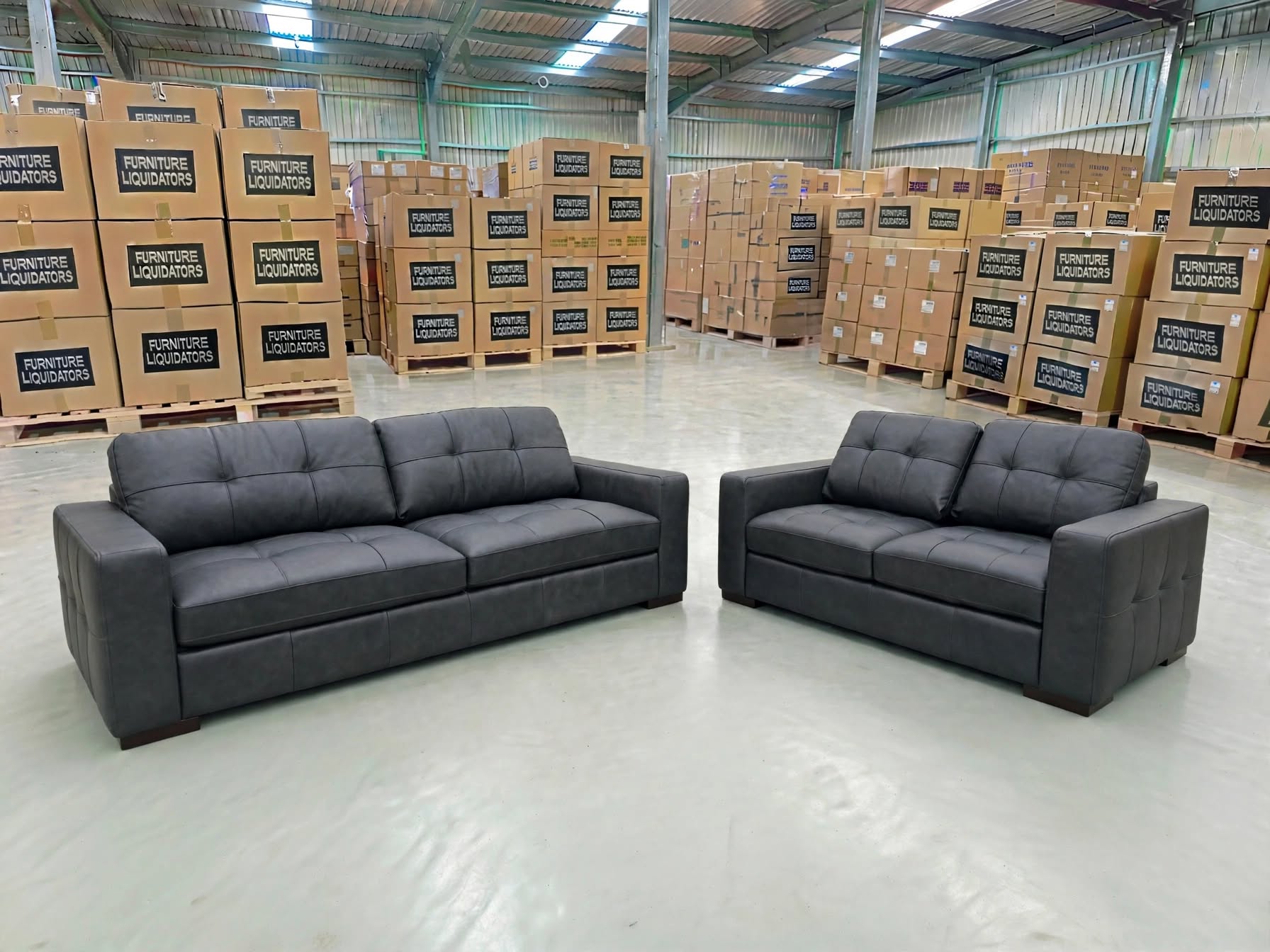 Abbie 3+2 Full leather Lounge Matt Black