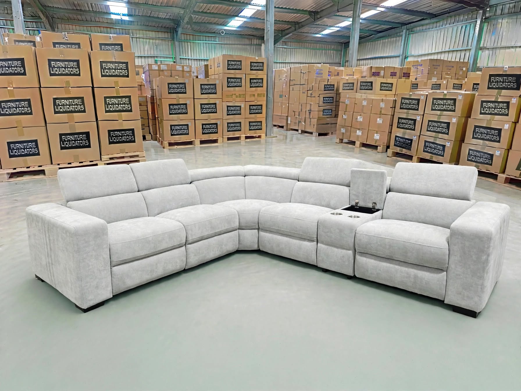 Bendigo 6pce Modular Lounge electric recliners Light Grey