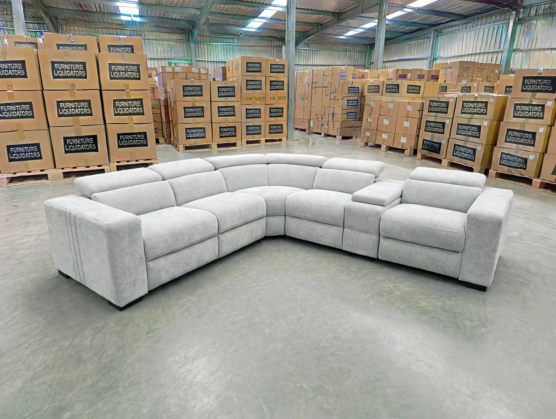 Bendigo 6pce Modular Lounge electric recliners Light Grey