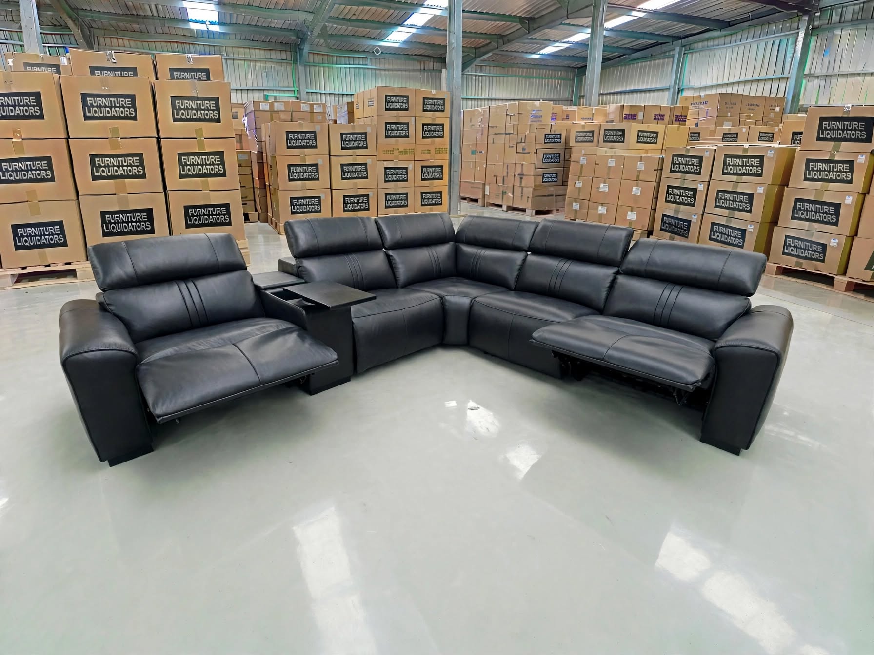 Arlo 6 Piece Modular Lounge dual motor recliners in black