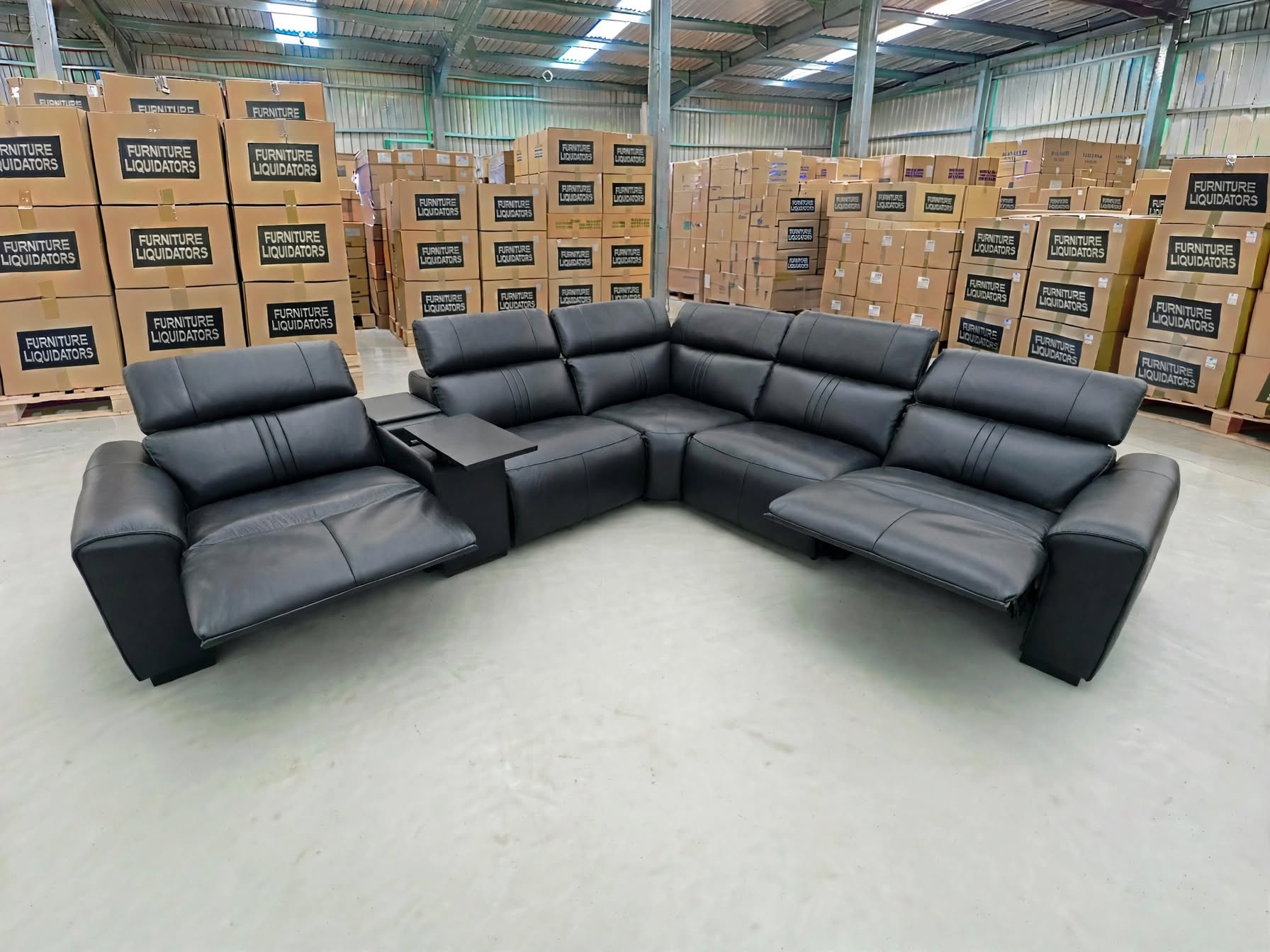 Arlo 6 Piece Modular Lounge dual motor recliners in black