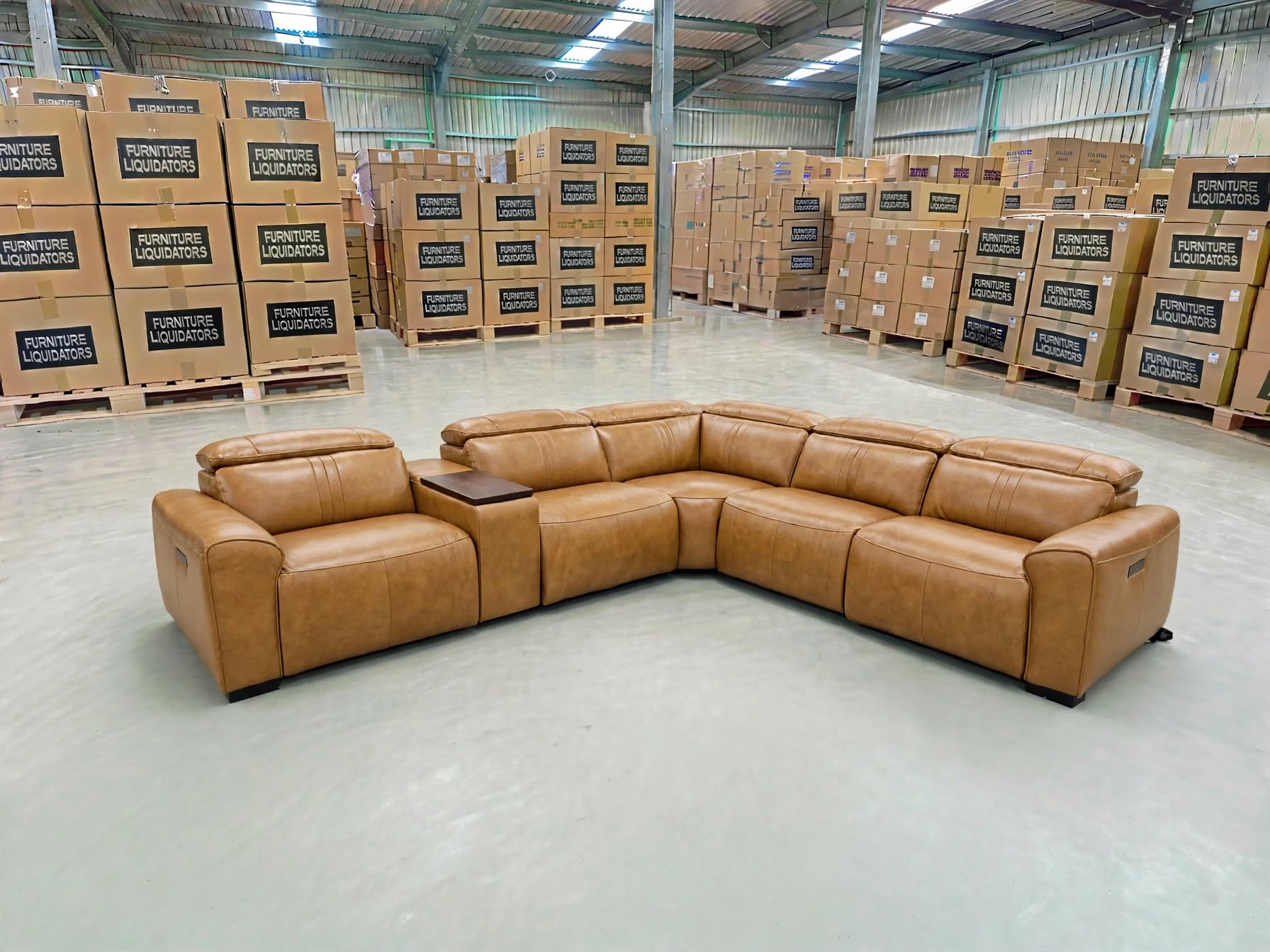 Arlo Modular Lounge With 2 Dual Motion Electric Recliners in Tan