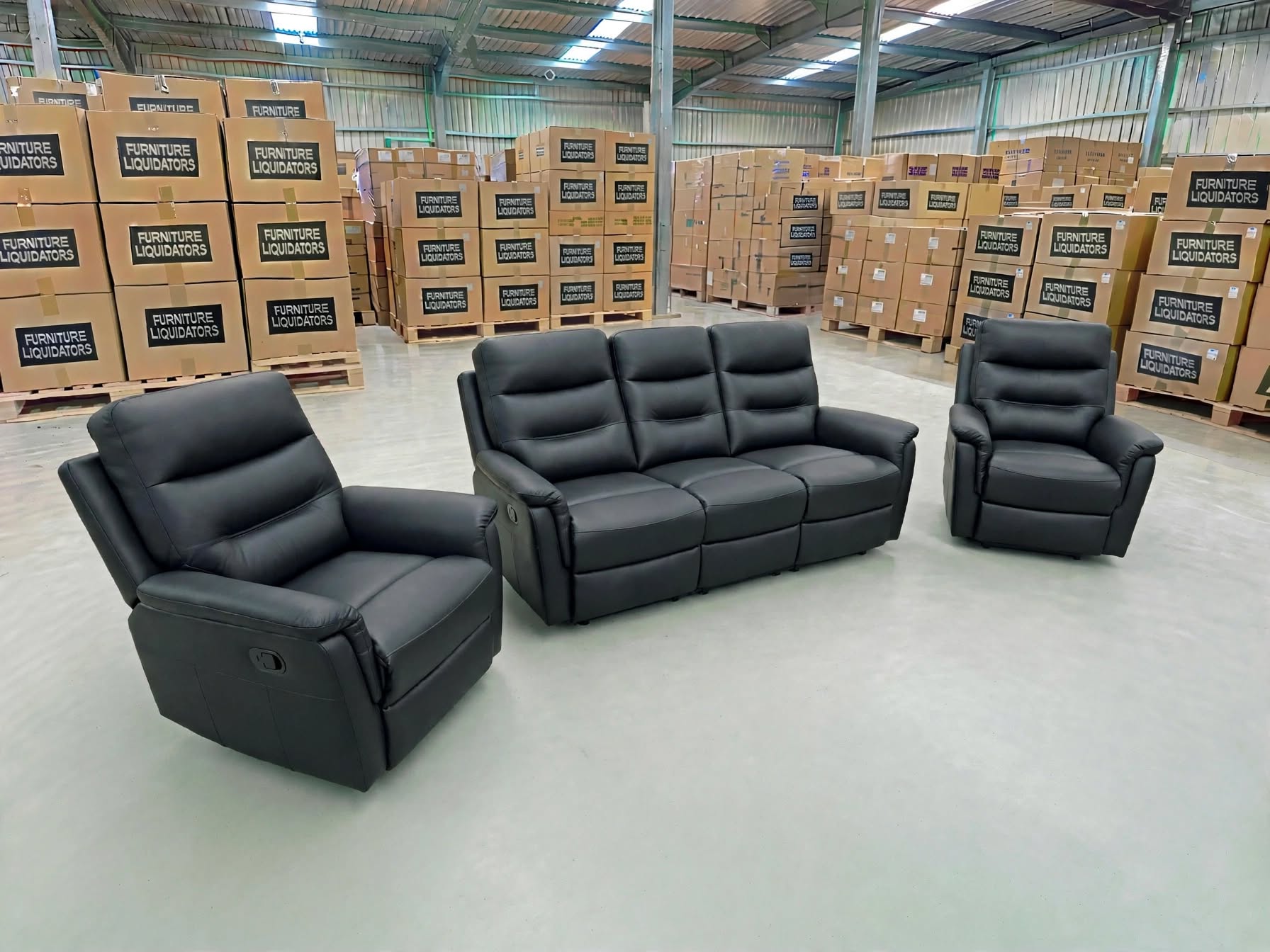 Barrett 3 Piece Leather Recliner Package In Black
