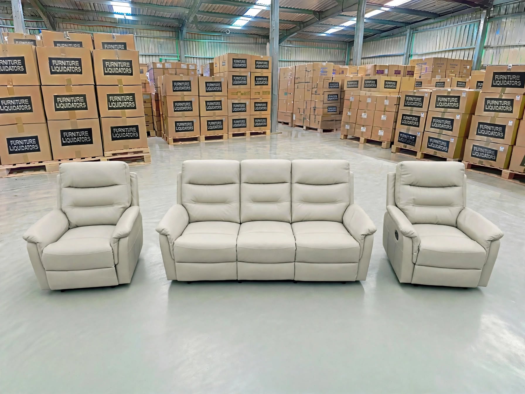 Barrett 3 Piece Leather Recliner Package In Grey