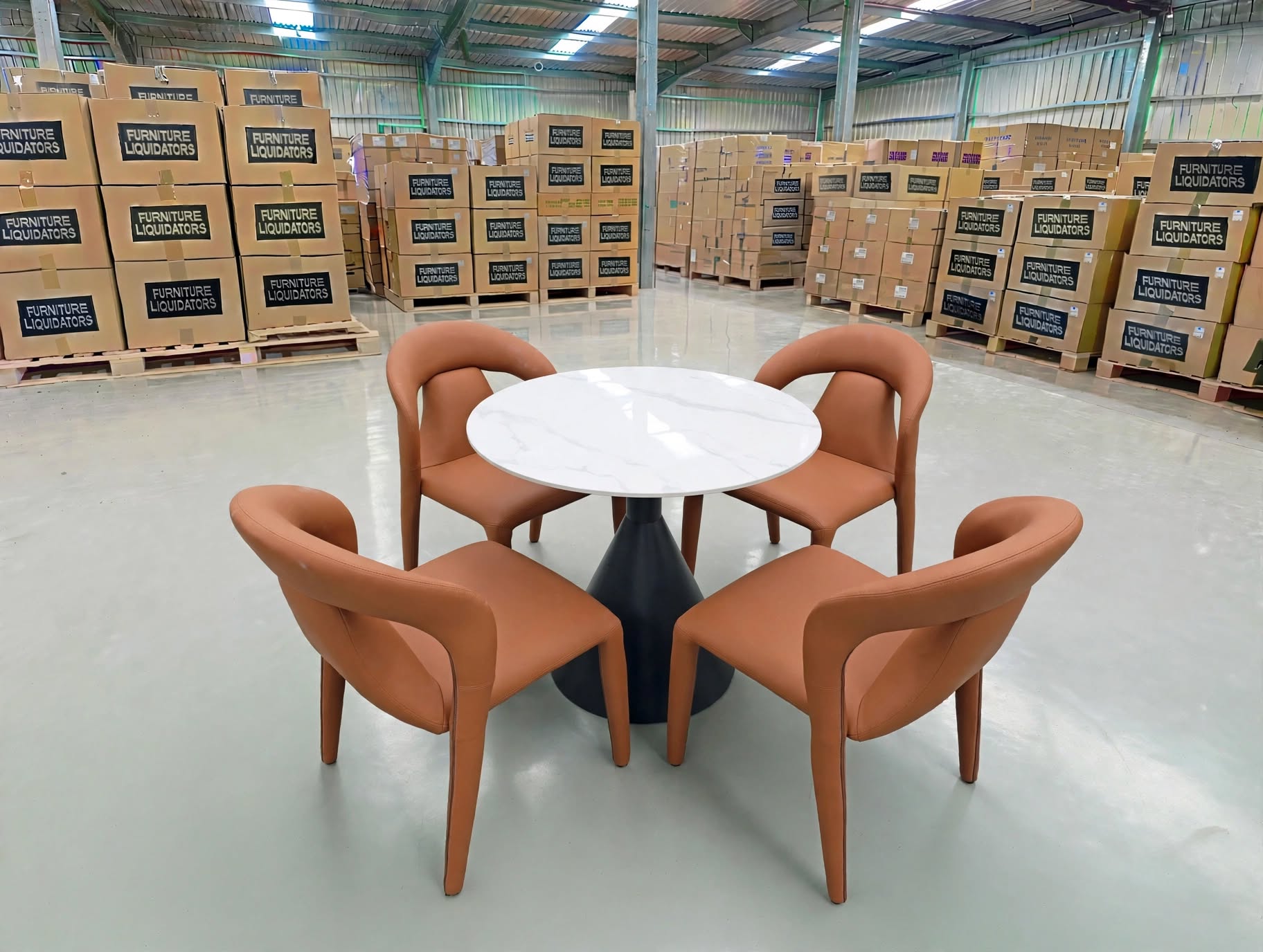 Stacy 5 PCE Round Dining Set Sintered Stone Top With Metal Legs