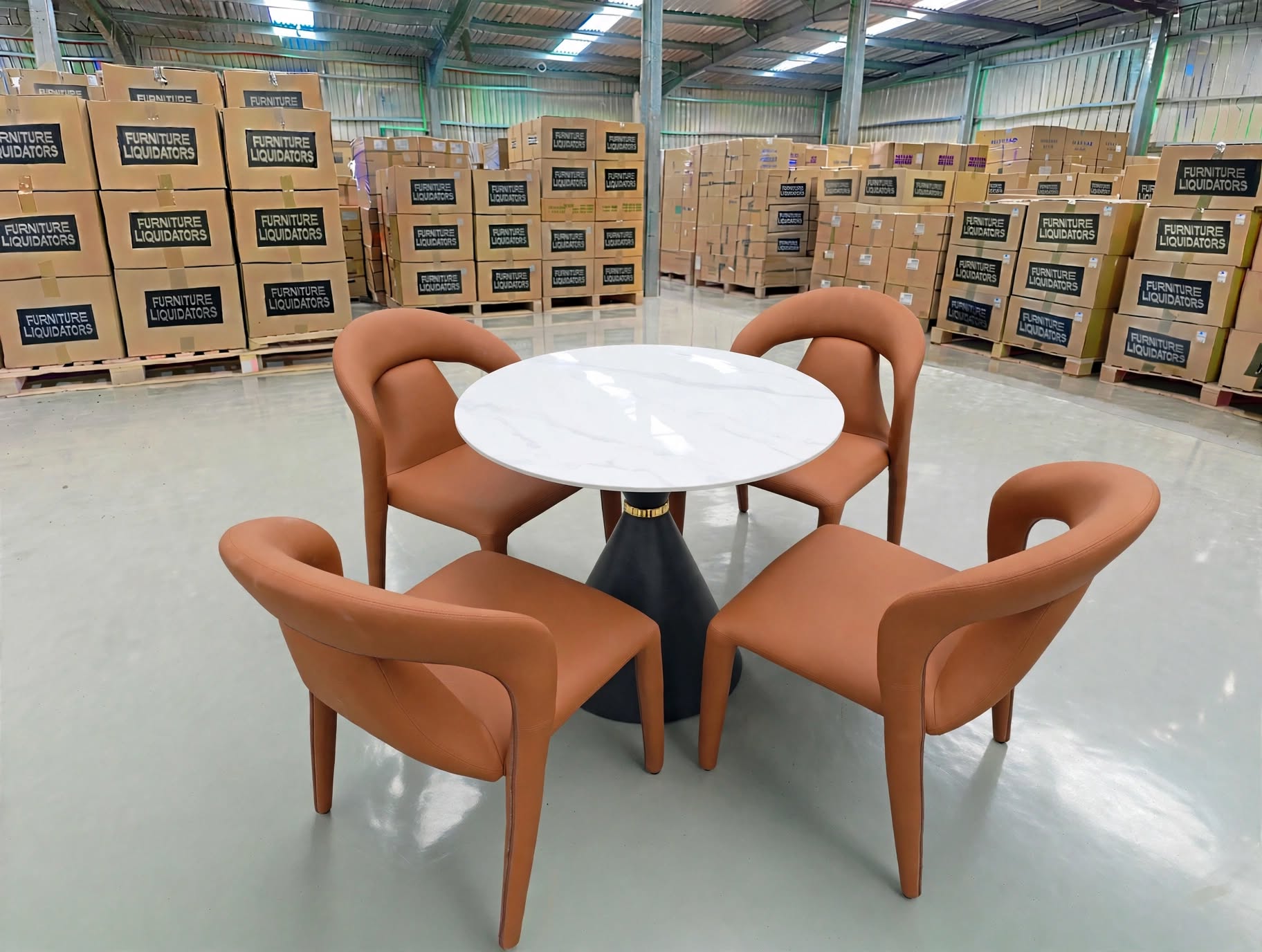 Stacy 5 PCE Round Dining Set Sintered Stone Top With Metal Legs