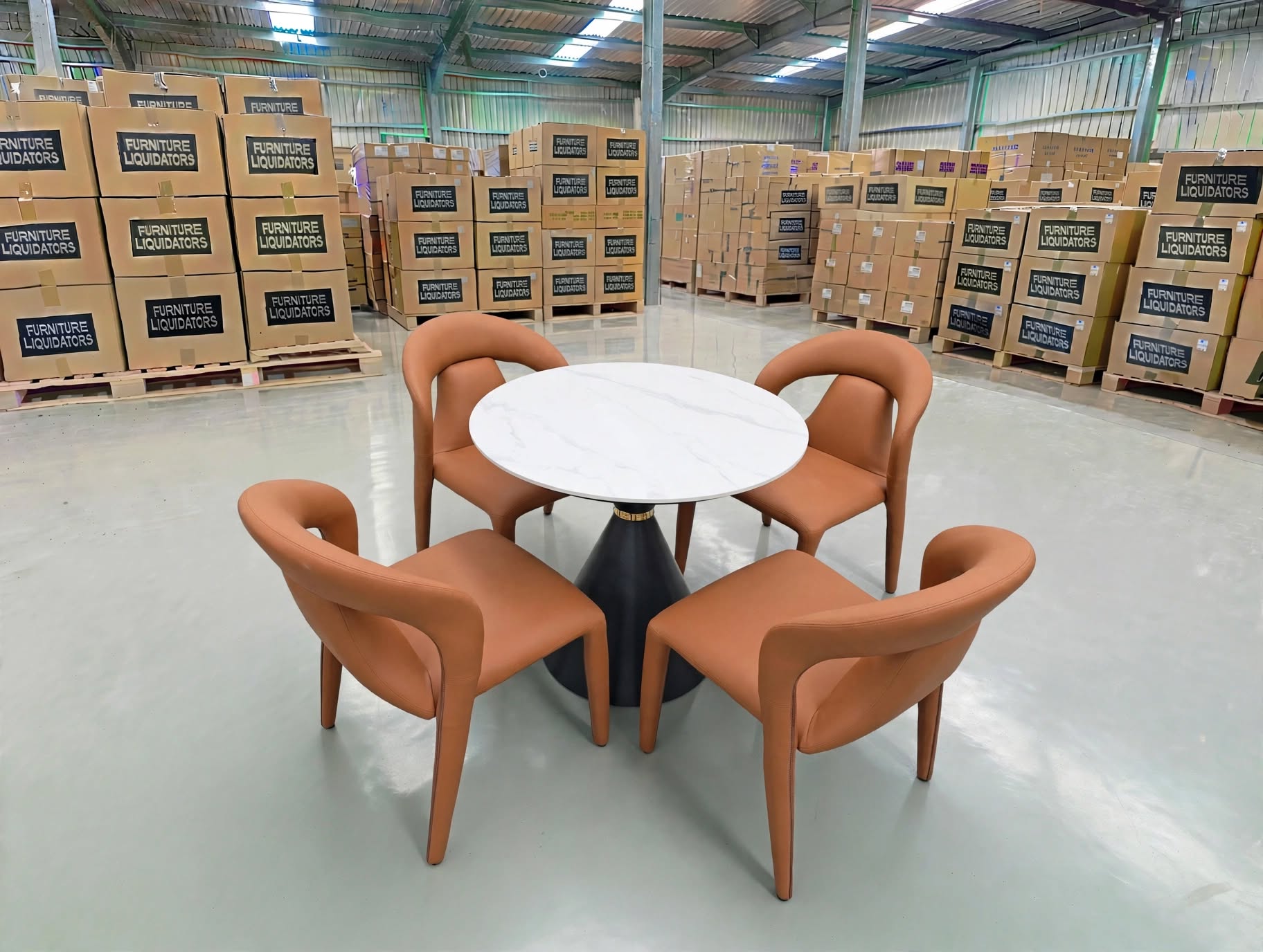 Stacy 5 PCE Round Dining Set Sintered Stone Top With Metal Legs