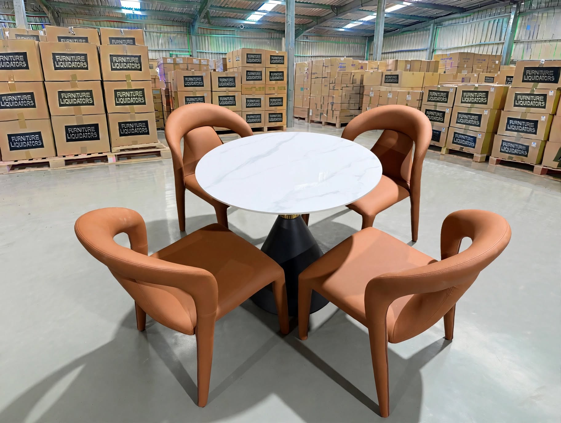 Stacy 5 PCE Round Dining Set Sintered Stone Top With Metal Legs