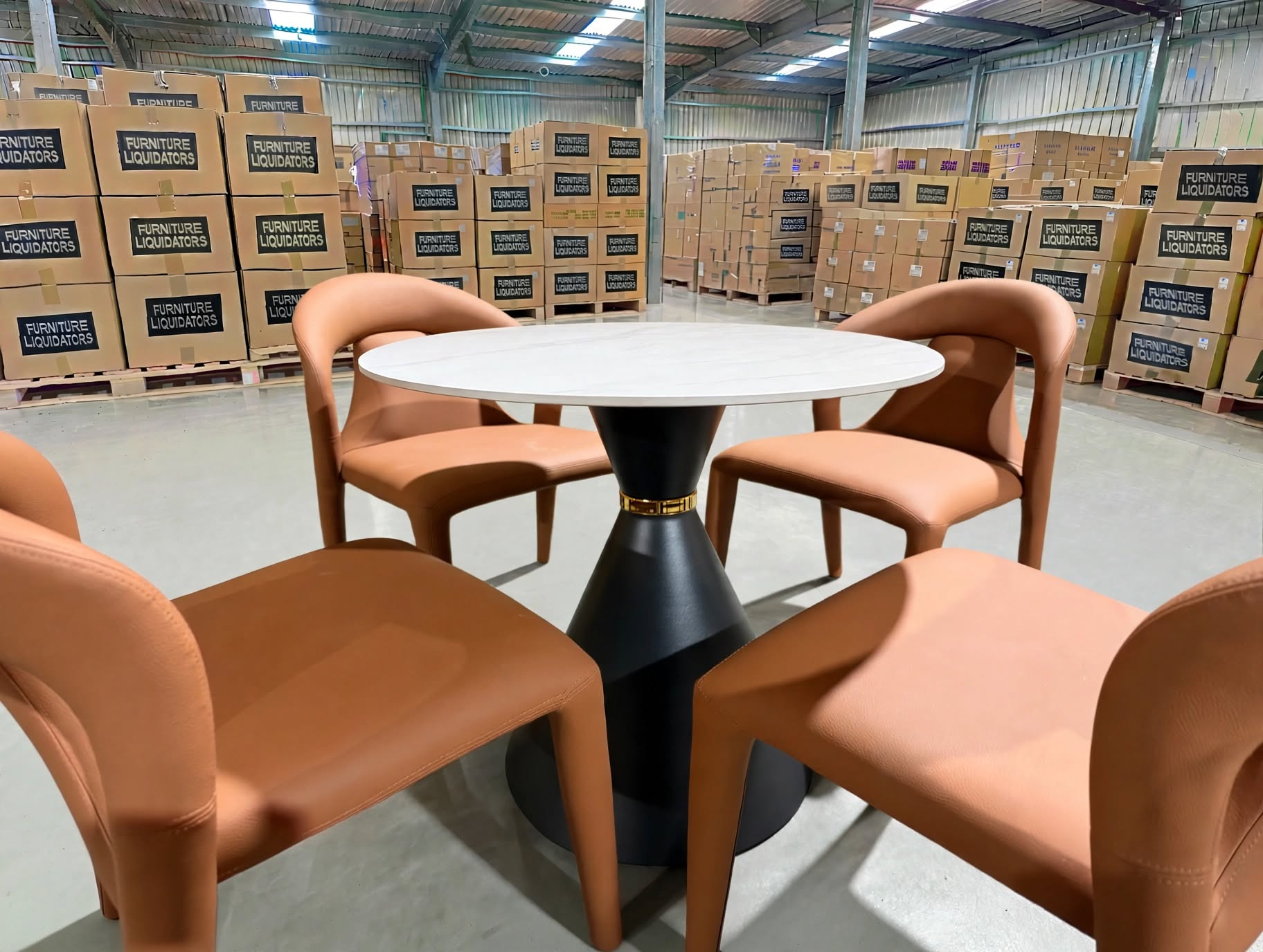 Stacy 5 PCE Round Dining Set Sintered Stone Top With Metal Legs