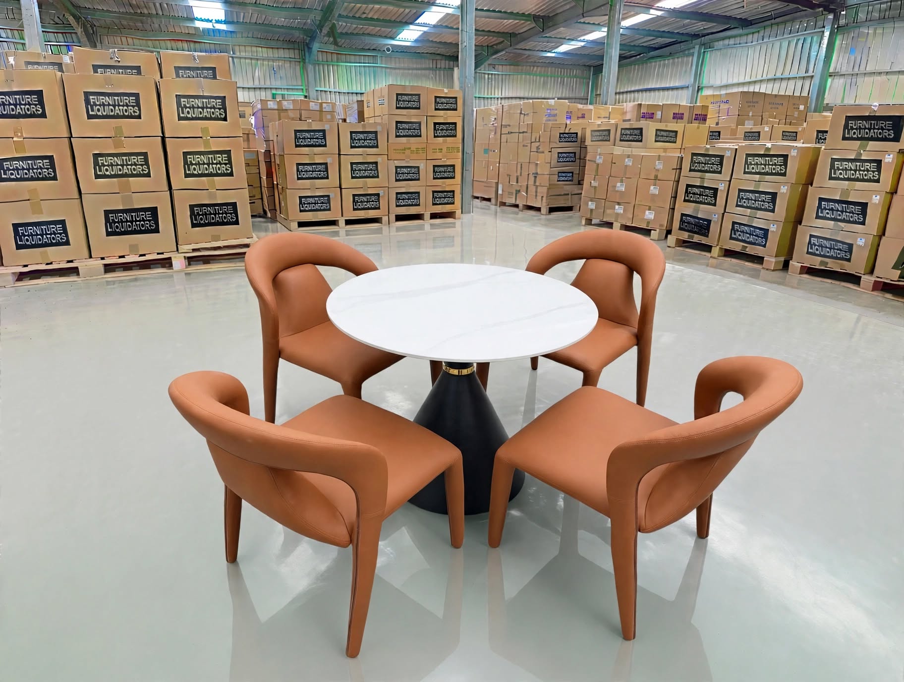 Stacy 5 PCE Round Dining Set Sintered Stone Top With Metal Legs