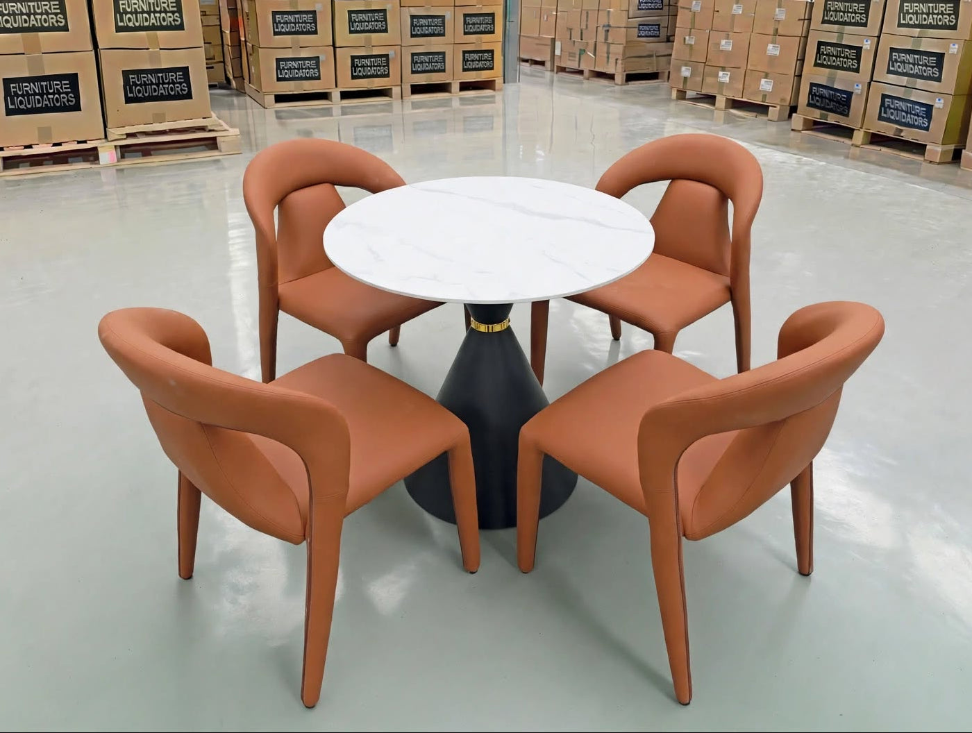 Stacy 5 PCE Round Dining Set Sintered Stone Top With Metal Legs