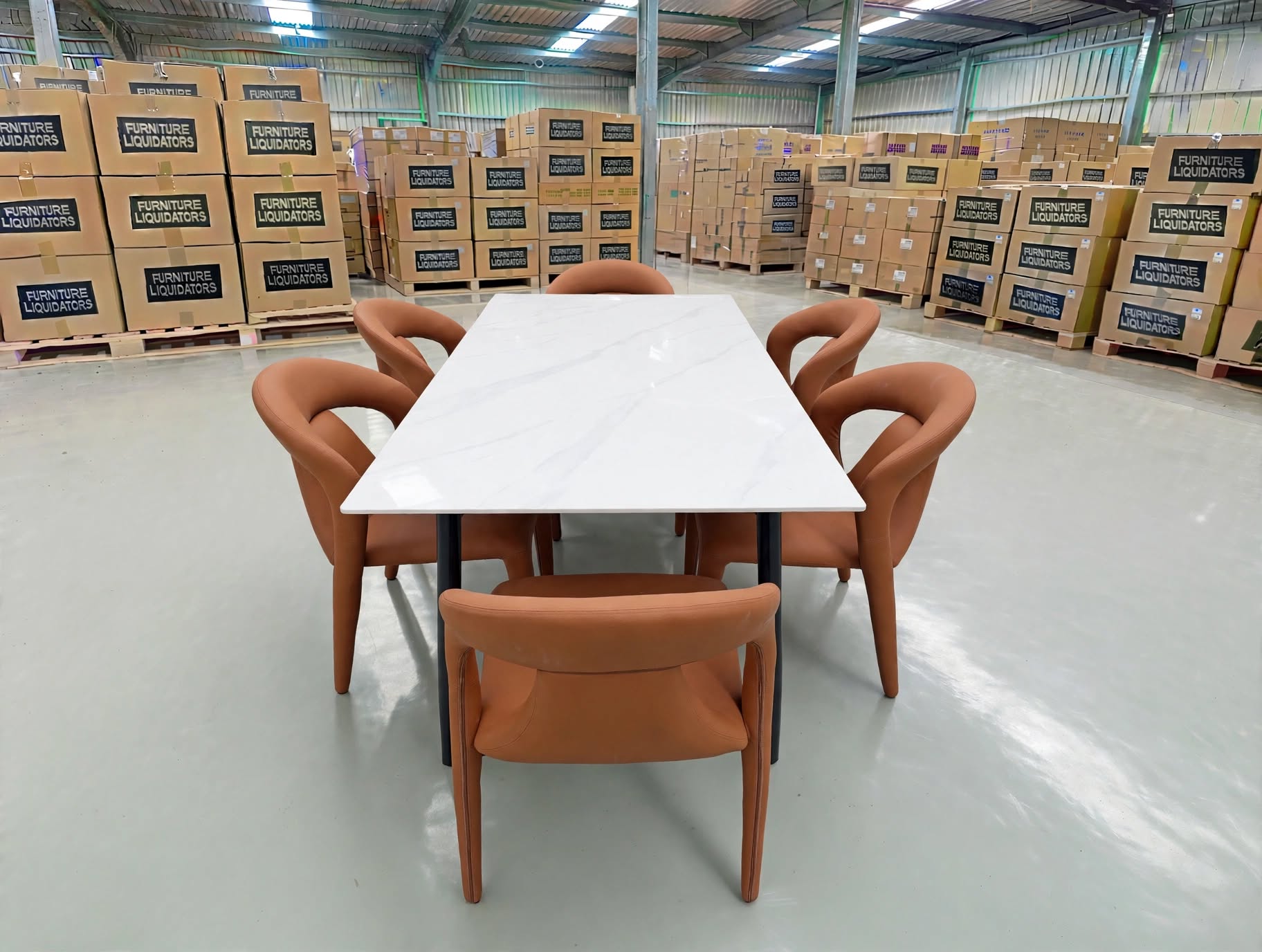 Stacy 7 PCE Dining Set Sintered Stone Top With Metal Legs