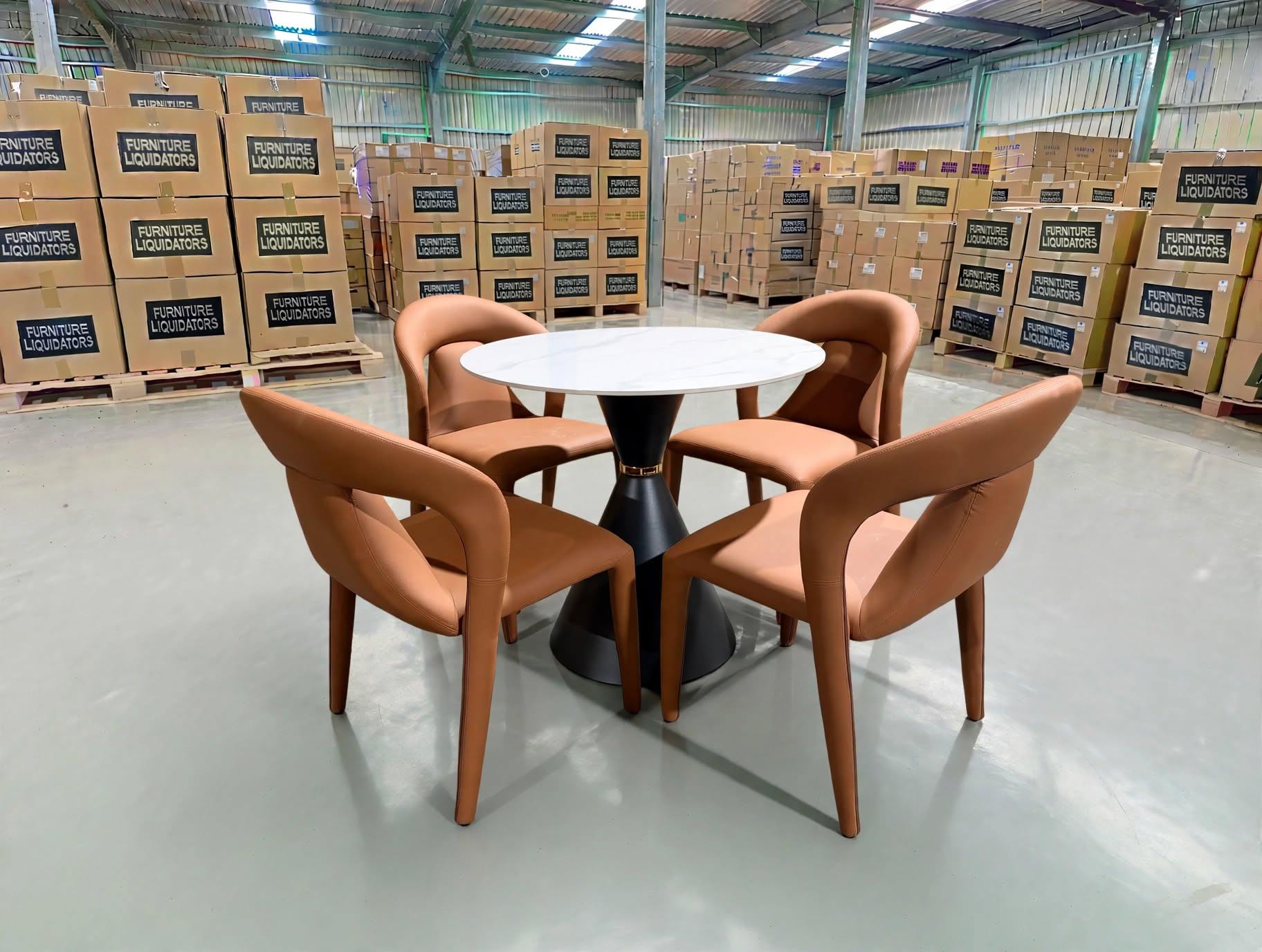 Stacy 5 PCE Round Dining Set Sintered Stone Top With Metal Legs