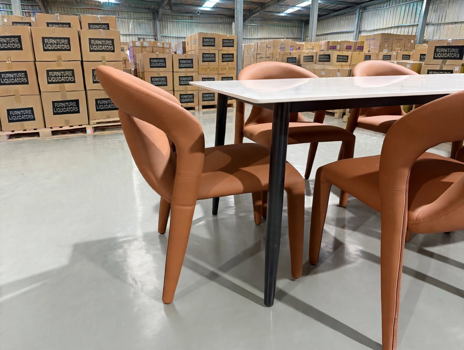 Stacy 7 PCE Dining Set Sintered Stone Top With Metal Legs