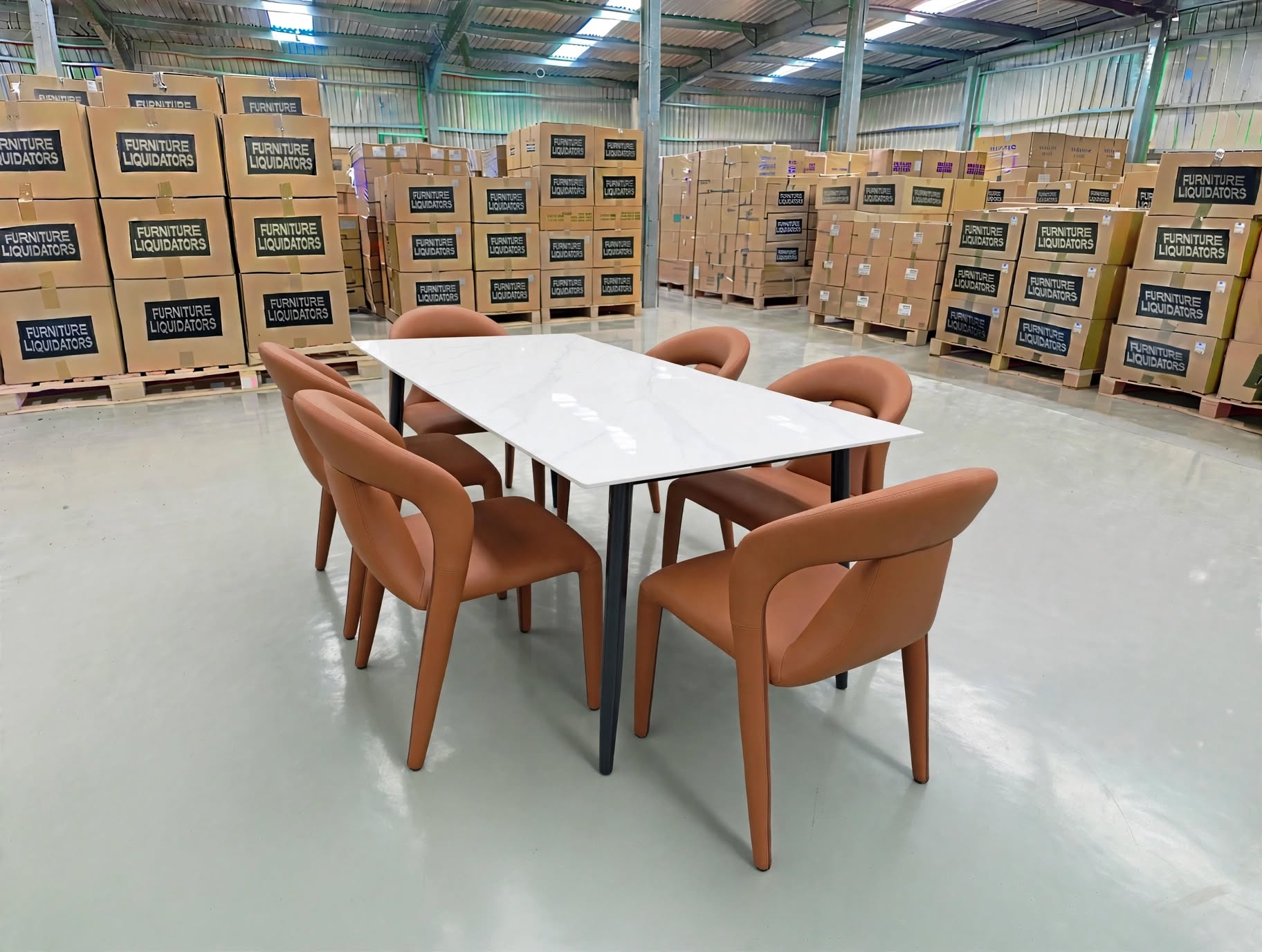 Stacy 7 PCE Dining Set Sintered Stone Top With Metal Legs