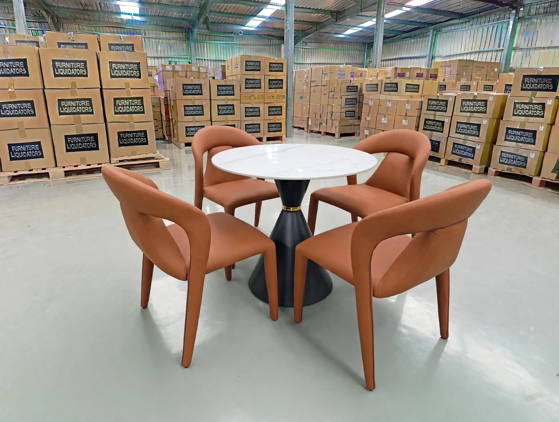 Stacy 5 PCE Round Dining Set Sintered Stone Top With Metal Legs
