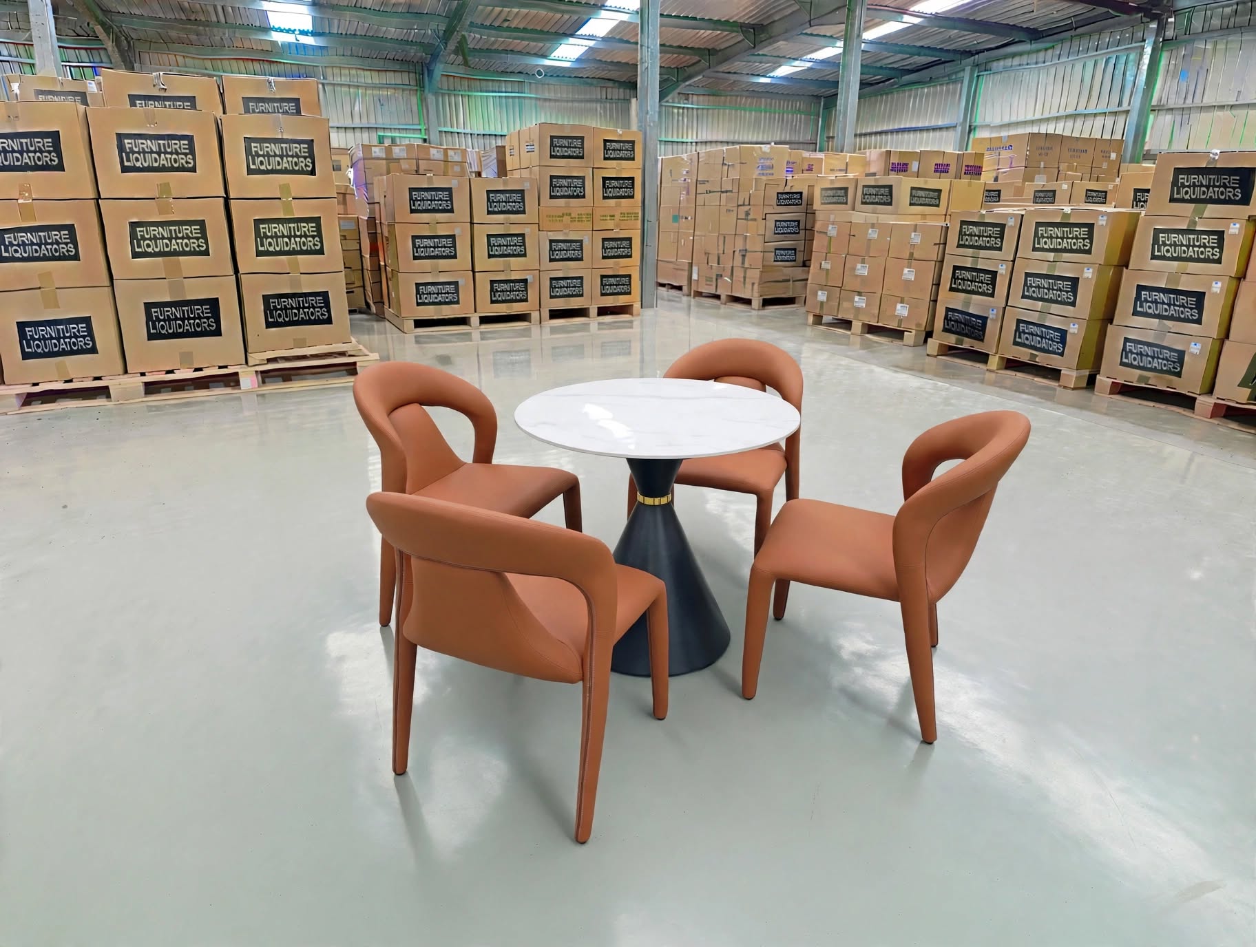 Stacy 5 PCE Round Dining Set Sintered Stone Top With Metal Legs