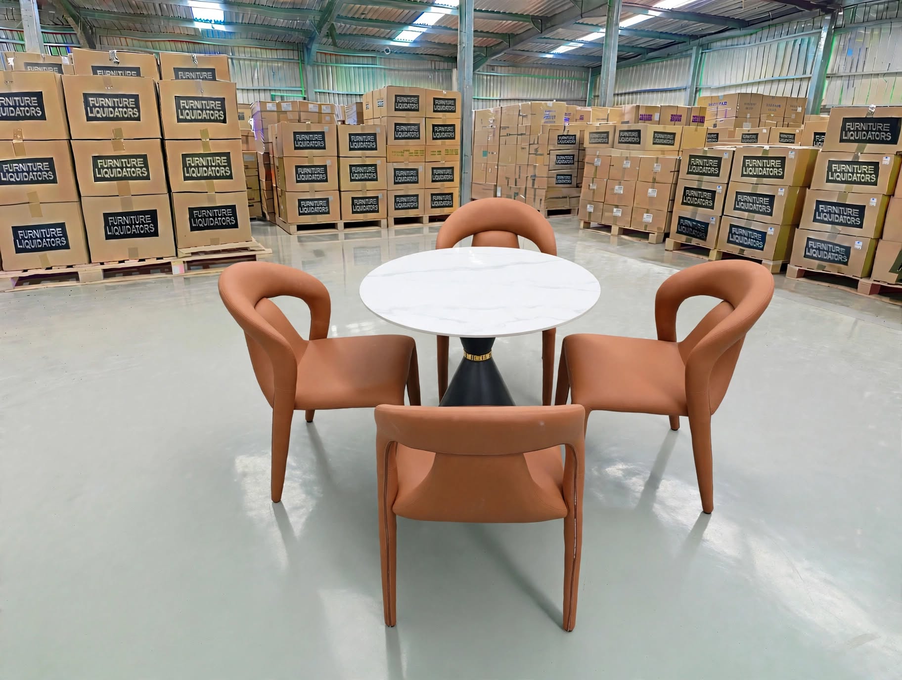 Stacy 5 PCE Round Dining Set Sintered Stone Top With Metal Legs
