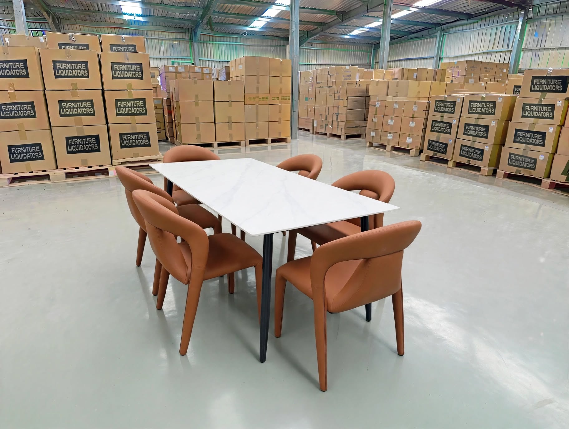 Stacy 7 PCE Dining Set Sintered Stone Top With Metal Legs