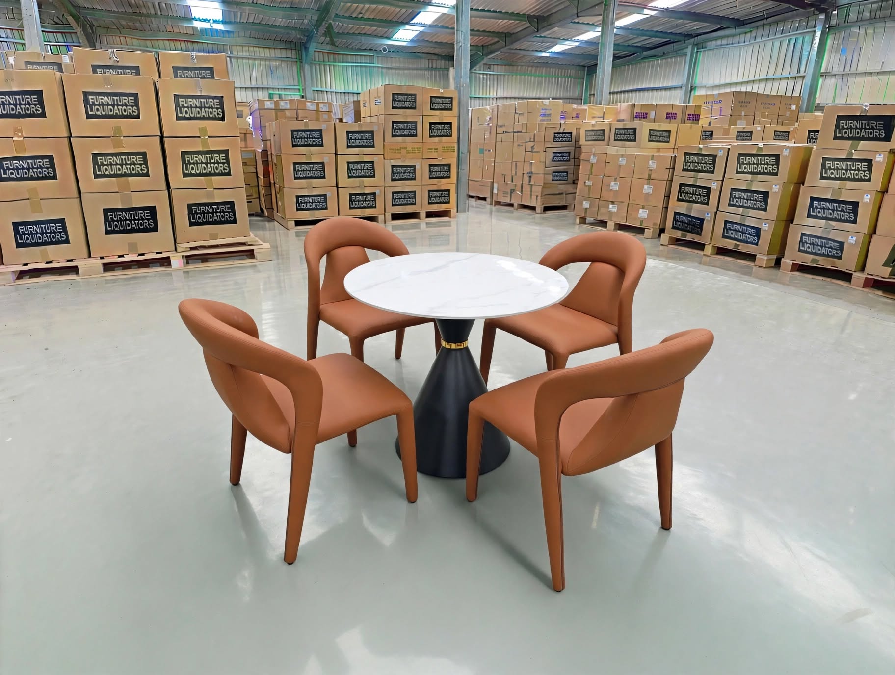 Stacy 5 PCE Round Dining Set Sintered Stone Top With Metal Legs