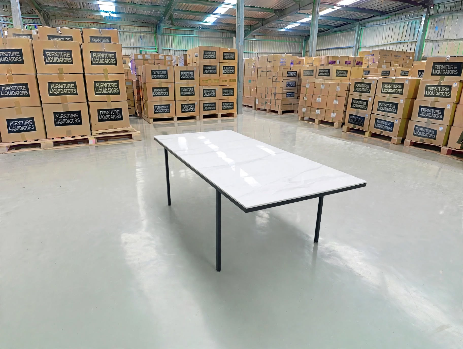 Stacy 1800x900 Sintered Stone Table Black Metal Frame