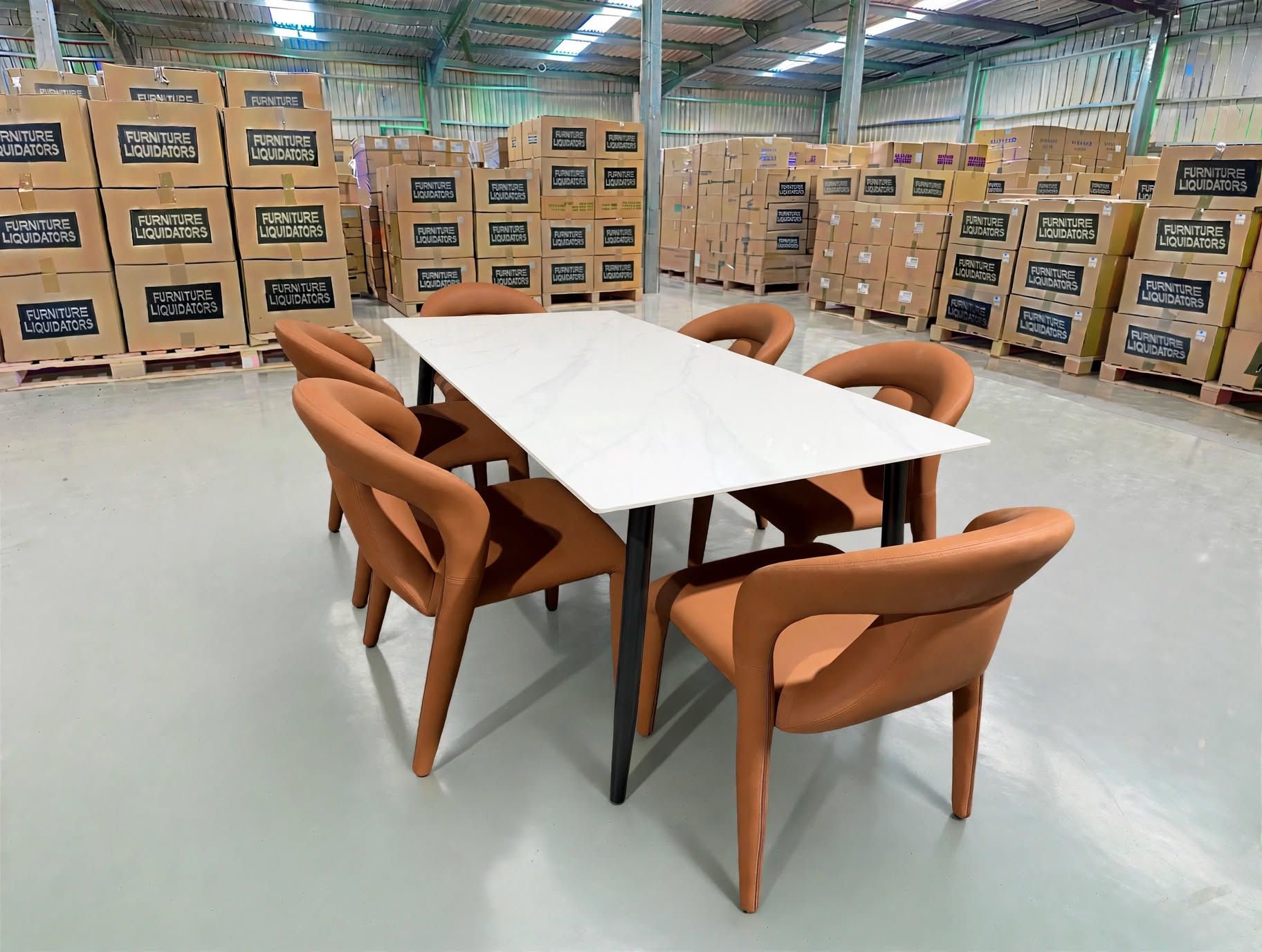 Stacy 7 PCE Dining Set Sintered Stone Top With Metal Legs