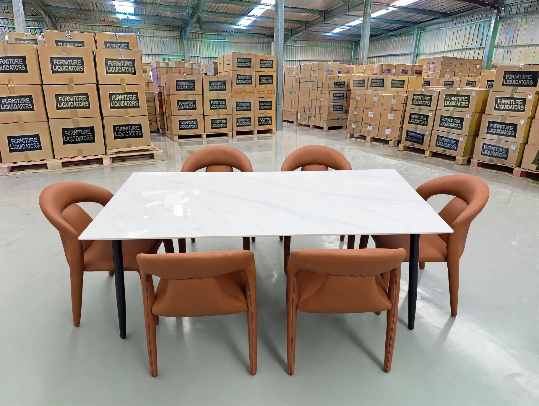Stacy 7 PCE Dining Set Sintered Stone Top With Metal Legs