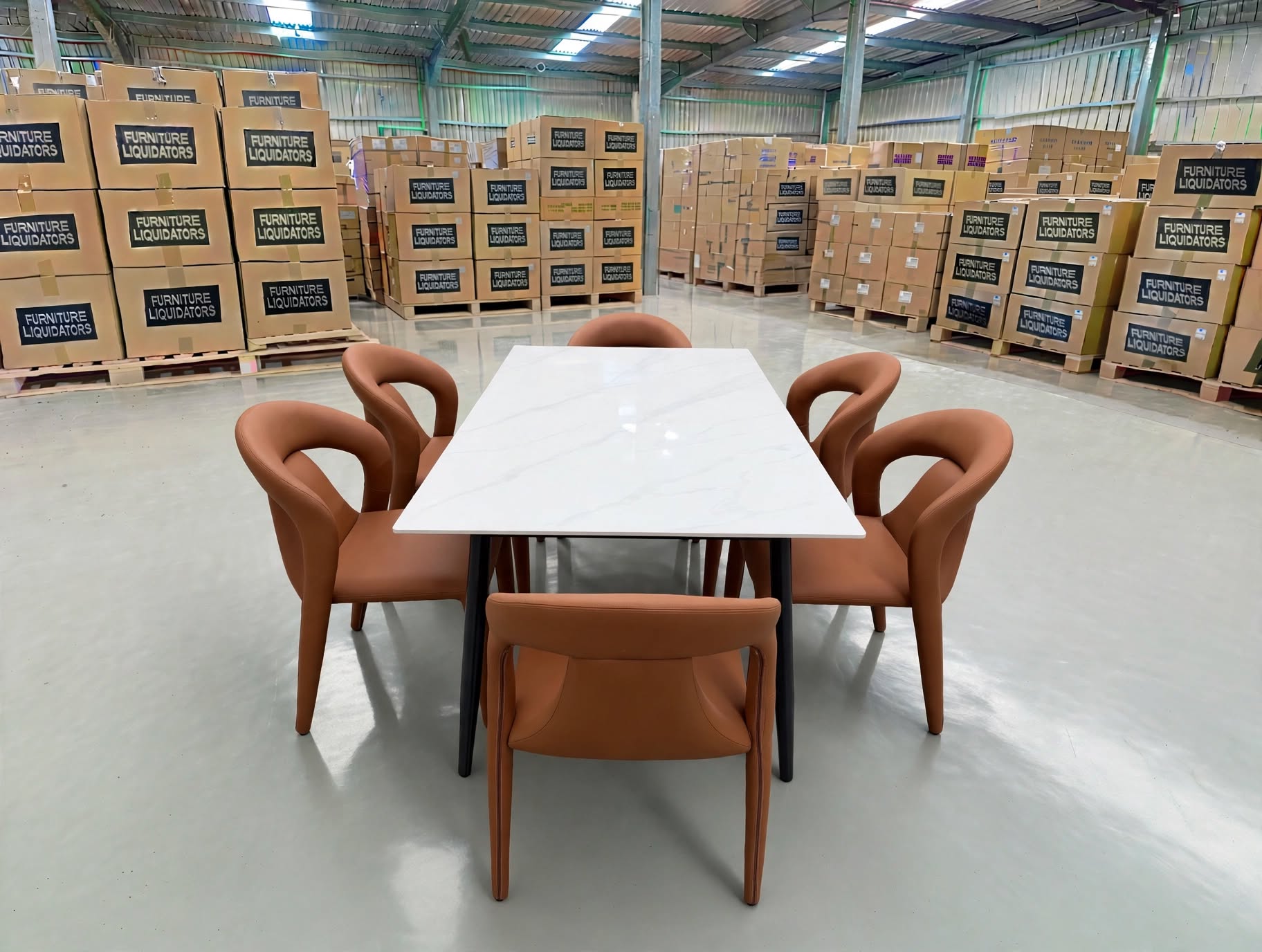 Stacy 7 PCE Dining Set Sintered Stone Top With Metal Legs