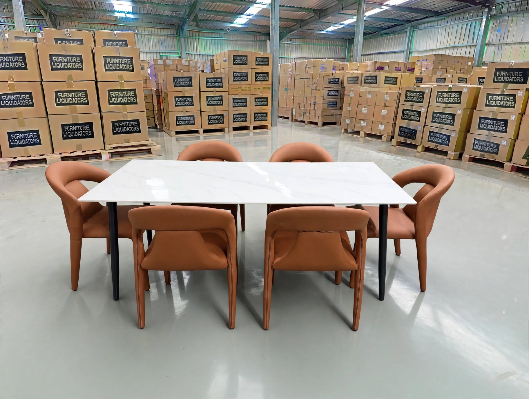 Stacy 7 PCE Dining Set Sintered Stone Top With Metal Legs