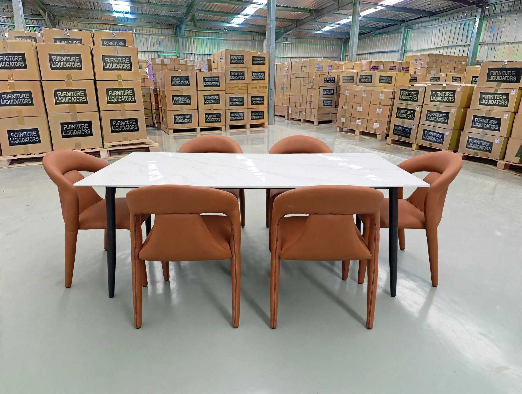Stacy 7 PCE Dining Set Sintered Stone Top With Metal Legs