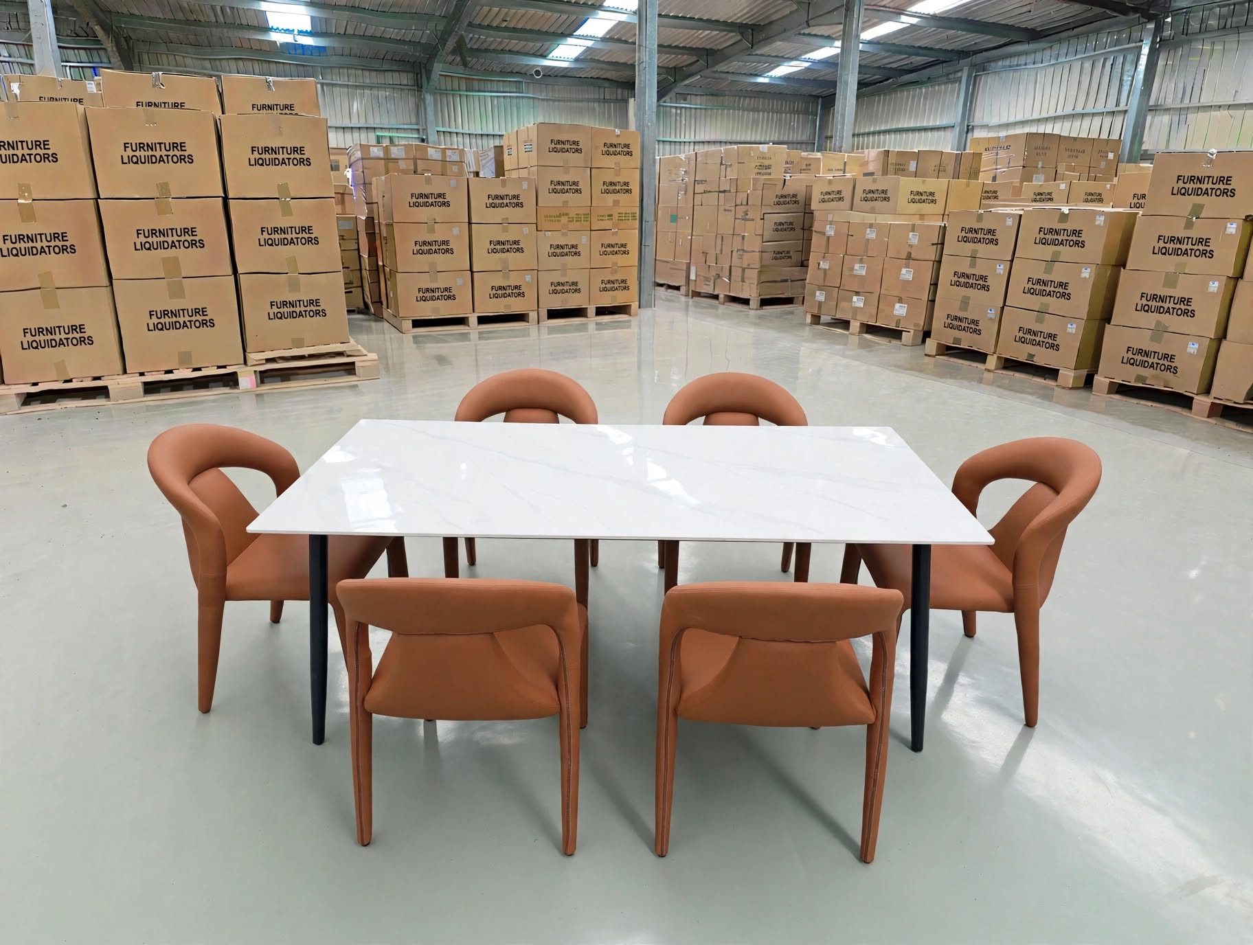 Stacy 7 PCE Dining Set Sintered Stone Top With Metal Legs